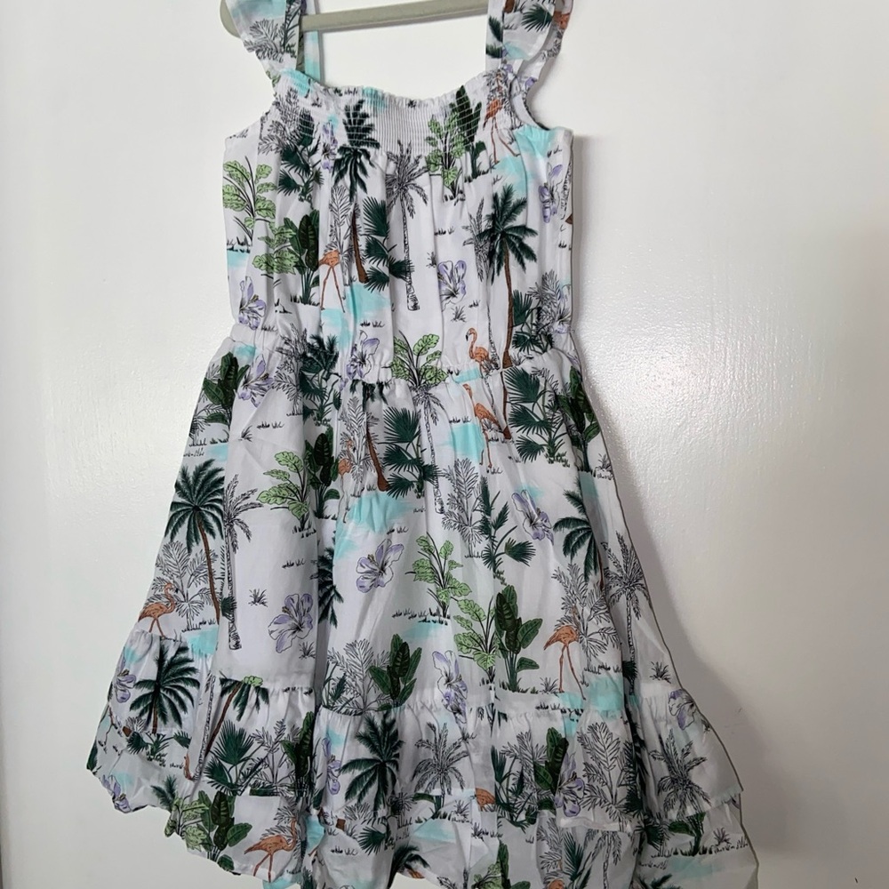 Janie And Jack Summer Dress Flamingo Palm Trees Blue Pink Size 7 new